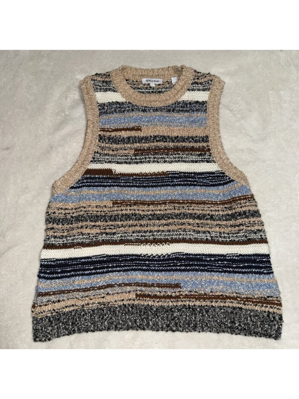 Veronica Beard Womens Large Knit Sweater Vest Striped Cotton Wool Sleeveless